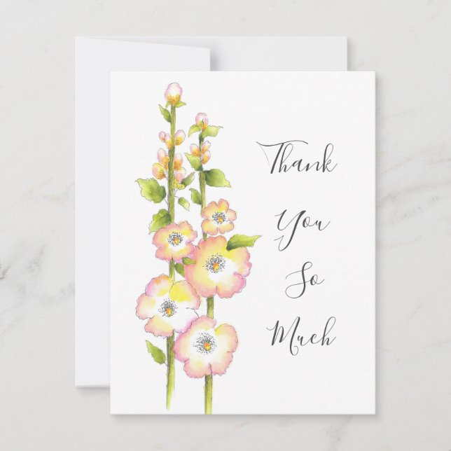 Pen & Watercolor Hollyhocks Dankeskarte (Vorderseite)