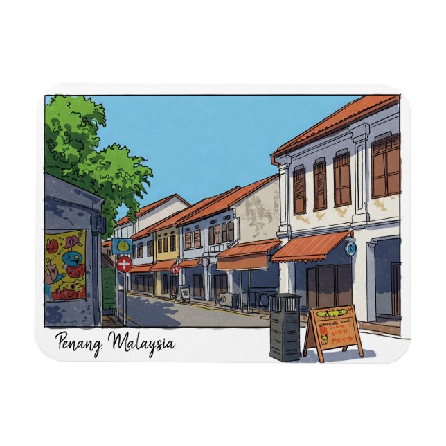 Penang Malaysia Georgetown Cartoon Magnet (Horizontal)