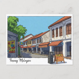 Penang Malaysia Georgetown Cartoon Postkarte