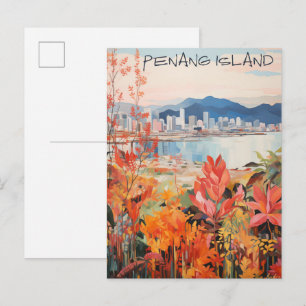 Penang Malaysia Reise Stadt Malerei Ästhetik Postkarte
