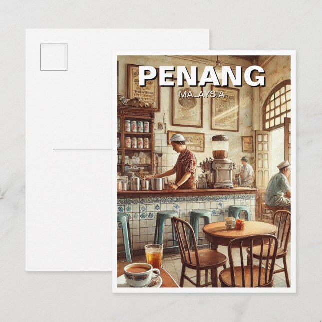 Penang Malaysia Shophouse Kopitiam Travel Postkarte (Vorne/Hinten)