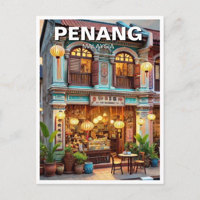 Penang Malaysia Shophouse Storefront Travel Postkarte (Vorderseite)