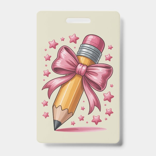 Pencil Coquette Bow Lehrer Wertschätzungsschule Ausweis (Front)