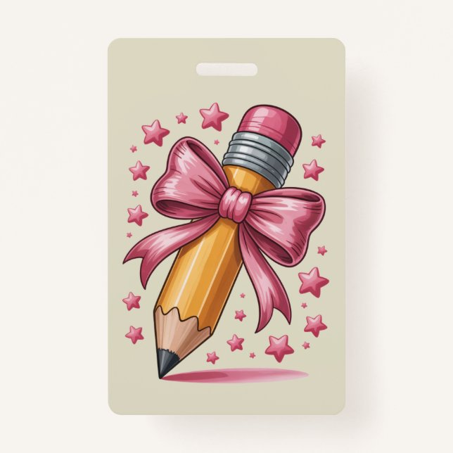 Pencil Coquette Bow Lehrer Wertschätzungsschule Ausweis (Vorderseite)