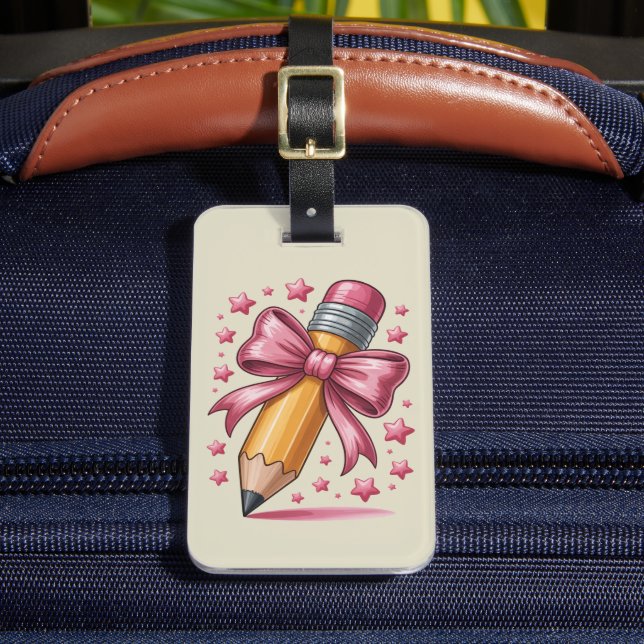 Pencil Coquette Bow Lehrer Wertschätzungsschule Gepäckanhänger (Vorderseite Insitu 2)