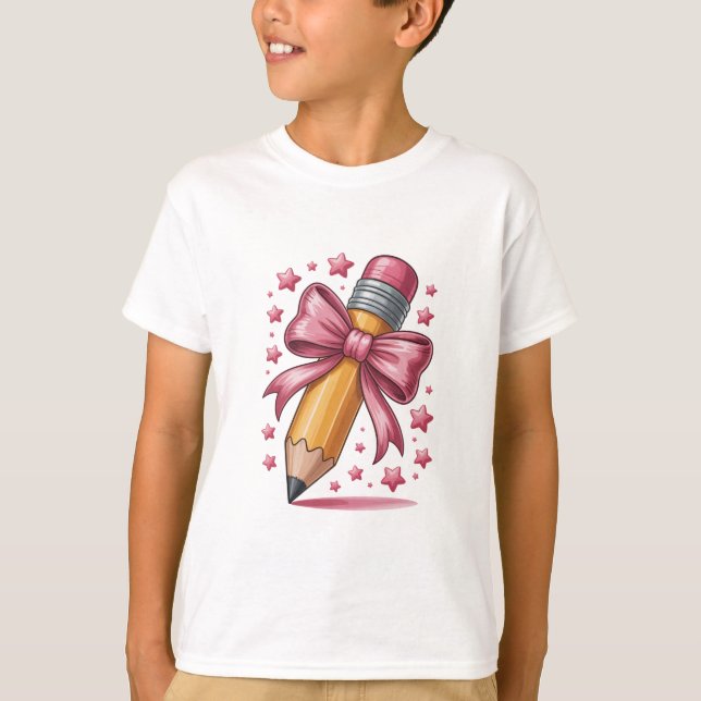 Pencil Coquette Bow Lehrer Wertschätzungsschule T-Shirt (Vorderseite)