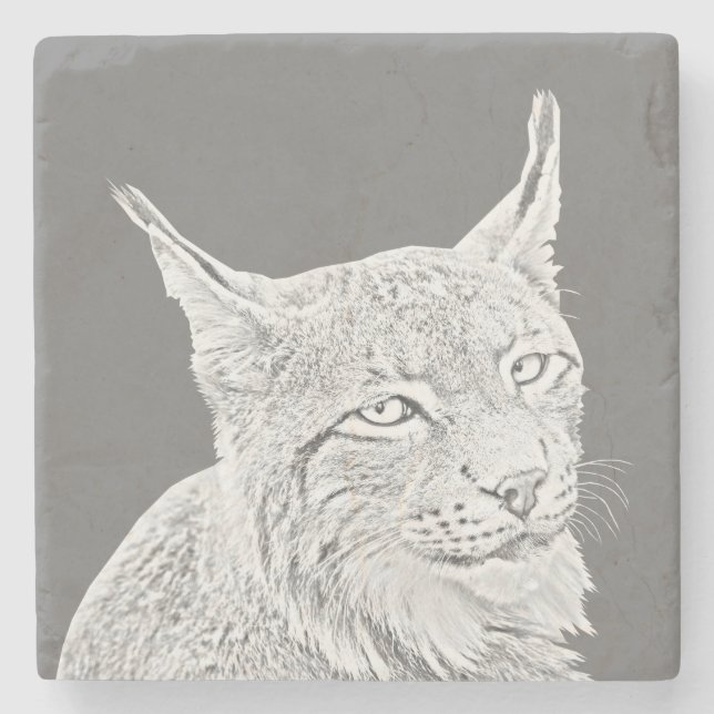 Pencil Gezeichnet Lynx Marble Stone Untersetzer (Vorderseite)