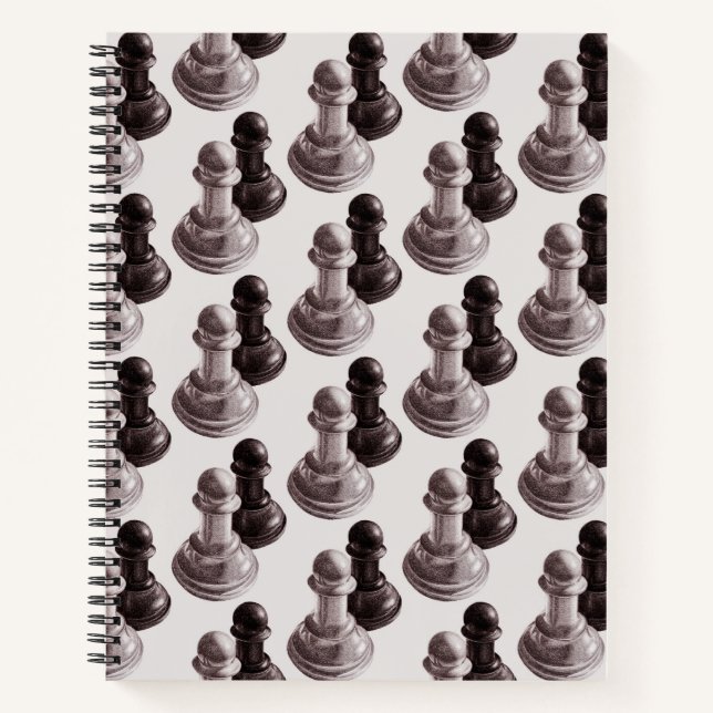Pencil Gezeichnet Pawns Pattern Schach Notizbuch (Vorderseite)