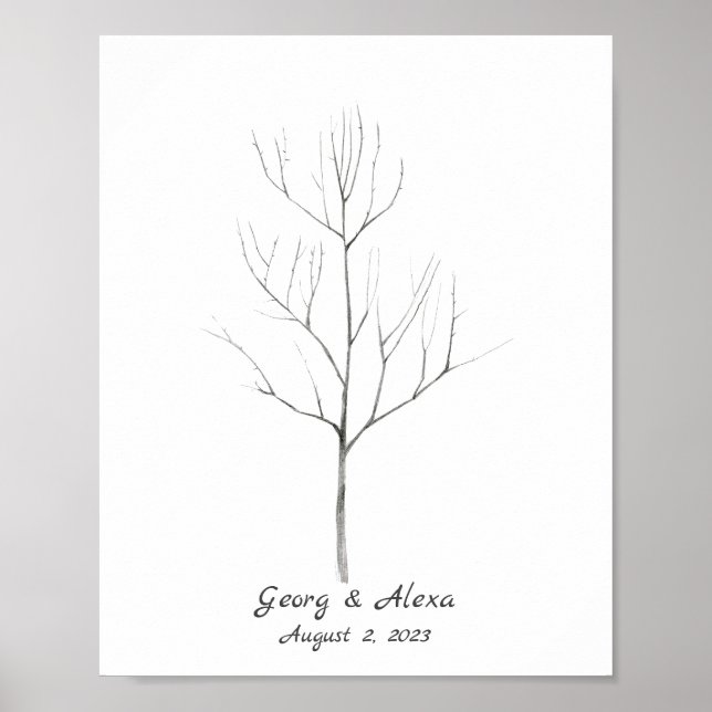 Pencil Sketch Wedding Fingerprint Gäestbook Poster (Vorne)