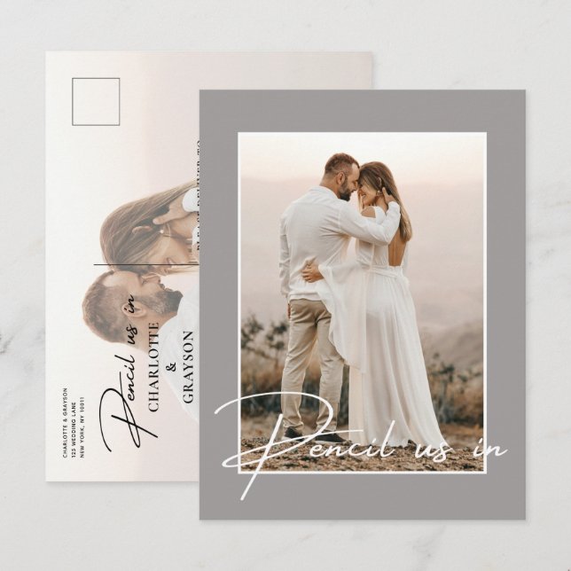 Pencil uns in Save the Date Foto Hochzeitsankündig Ankündigungspostkarte (Vorne/Hinten)