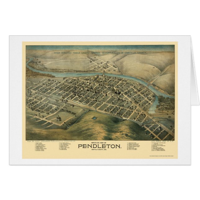 Pendleton ODER panoramische Karte - 1890's (Vorderseite (Horizontal))