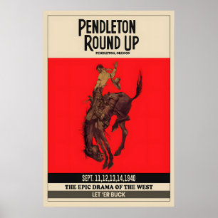 Pendleton Round-Up Rodeo Poster Cowboy auf Bronco