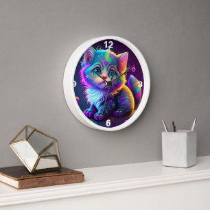 PENDULE CHATON ŒIL BLEU NÉON COLORÉ