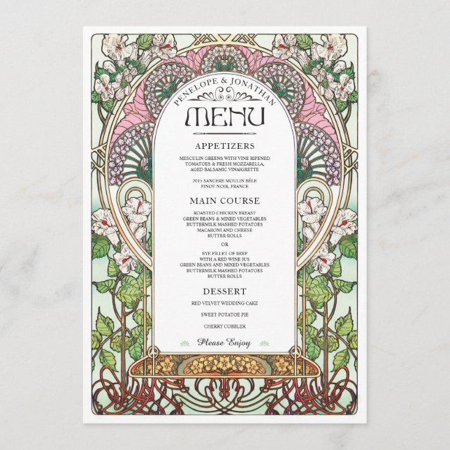 PENELOPE 01 A - Menü für Hochzeiten 2 Menükarte (Vorderseite)