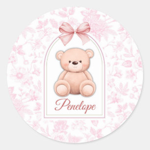 Penelope Benutzerdefiniertes rosa Teddy-Bär-Kind Runder Aufkleber