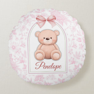 Penelope Benutzerdefiniertes rosa Teddy-Bär-Kind Rundes Kissen