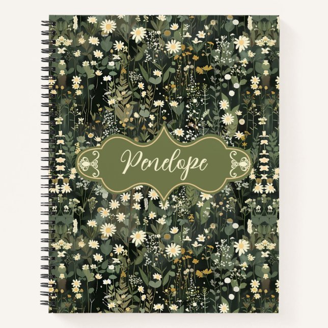Penelope Dark Daisy Floral Deluxe Notizbuch (Vorderseite)