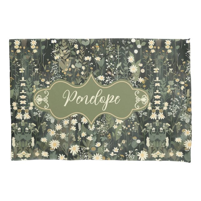 Penelope Dark Daisy Floral Kissenbezug (Vorderseite)