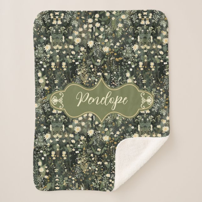 Penelope Dark Daisy Floral Sherpadecke (Vorderseite)