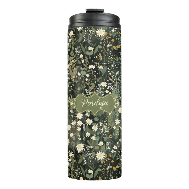 Penelope Dark Daisy Floral Thermosbecher (Vorderseite)