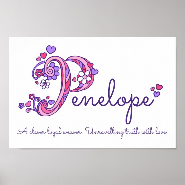 Penelope Initial P doodle Herzart Name bedeutet Poster (Vorne)