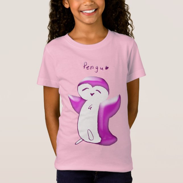 Pengu Happy Penguin (BrightPink) Kinder Hemd T-Shirt (Vorderseite)