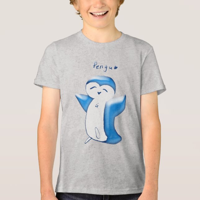 Pengu Happy Pinguin (LtBlue) Kinder Hemd Tri-Blend Shirt (Vorderseite)