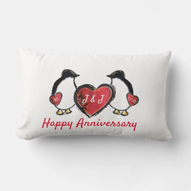 Penguin 40. rubinischer Hochzeitstag Lendenkissen (Vorderseite)