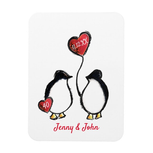 Penguin 40. rubinischer Hochzeitstag Magnet (Vertikal)
