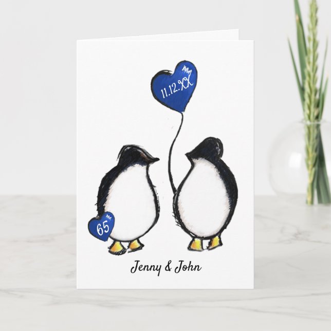 Penguin 65. Saphire Hochzeitstag Karte (Vorderseite)