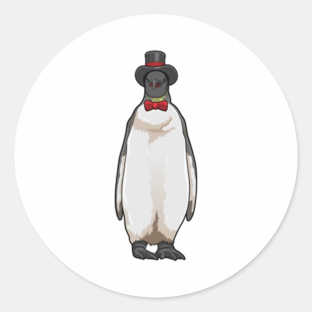 Penguin als Gentleman mit Hat Runder Aufkleber (Vorderseite)