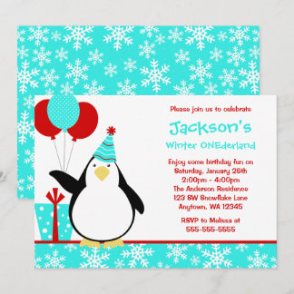 Penguin Aquamarine Schneeflocken Winter Einheimisc Einladung