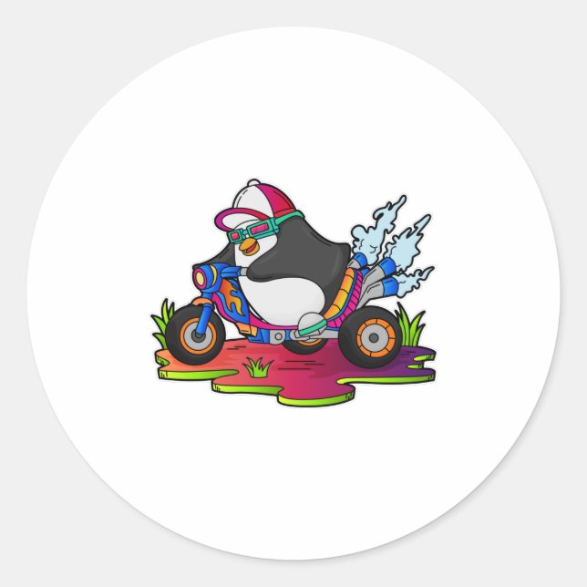 Penguin as Biker with Motorcycle Runder Aufkleber (Vorderseite)