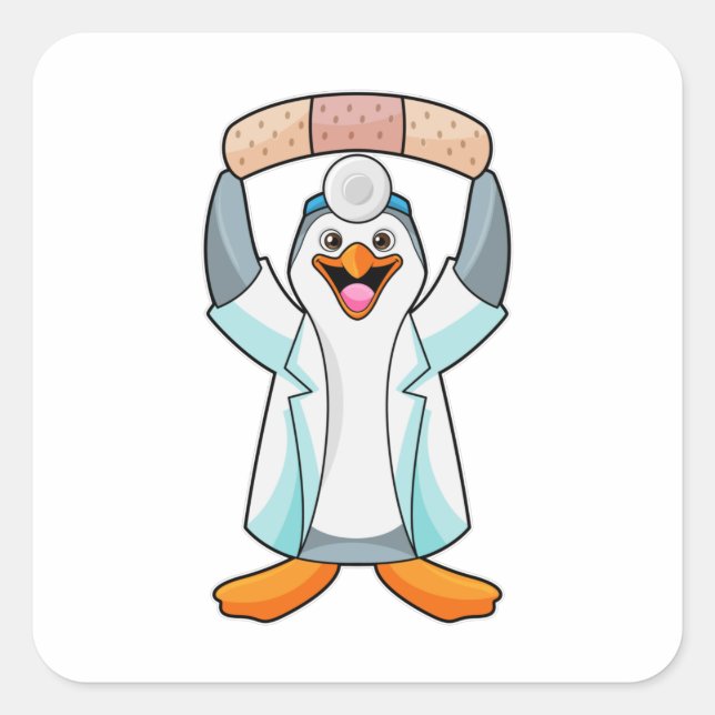 Penguin as Doctor with Plaster Quadratischer Aufkleber (Vorderseite)