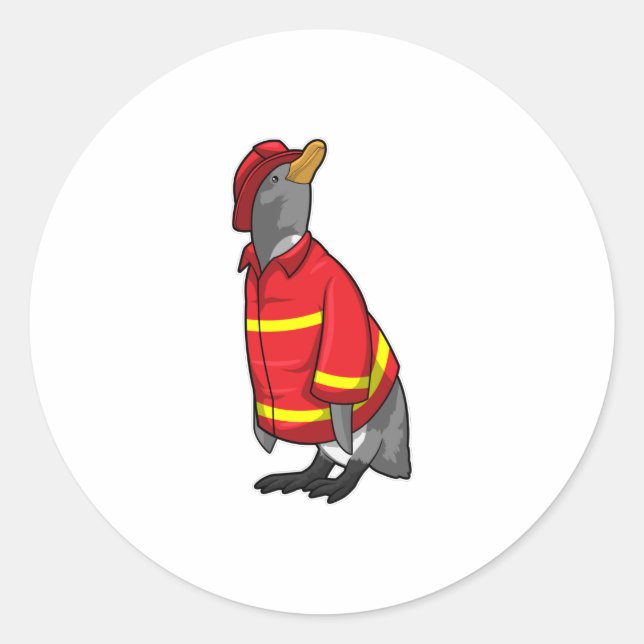 Penguin as Firefighter with Helmet Runder Aufkleber (Vorderseite)