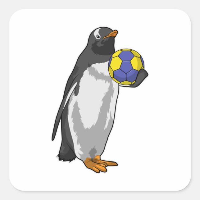 Penguin at Handball Sports Quadratischer Aufkleber (Vorderseite)
