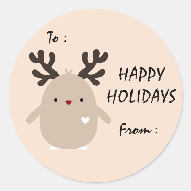 Penguin avec Antlers Sticker Étiquette cadeau de v (Devant)