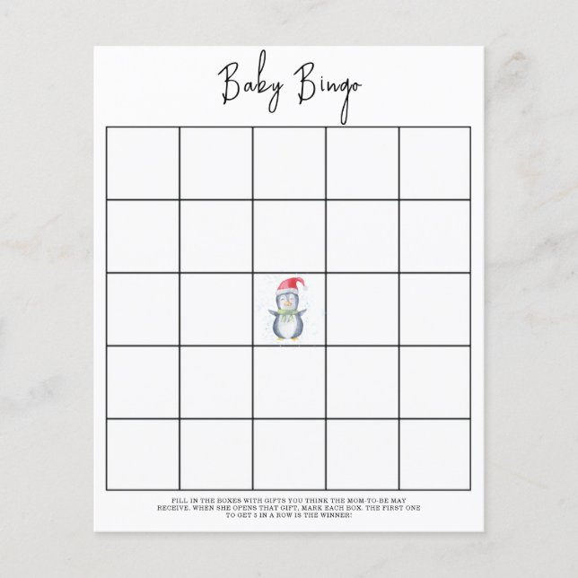 Penguin - Baby Dusche Bingo Spiel (Vorderseite)