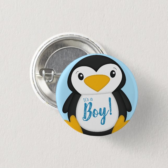 Penguin Baby Dusche Blue Button (Vorne & Hinten)