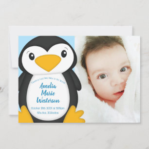 Penguin Baby Dusche Blue Einladung
