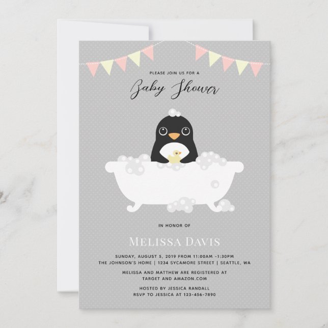 Penguin Baby Dusche Einladung (Vorderseite)