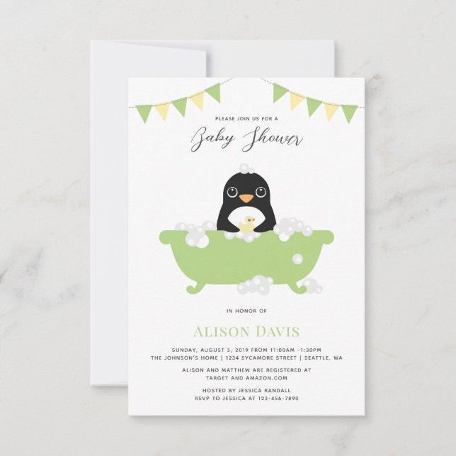 Penguin Baby Dusche Einladung (Vorderseite)