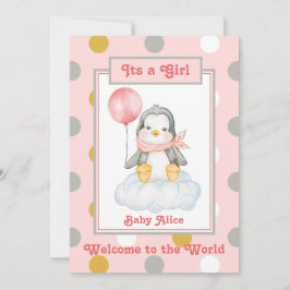 Penguin Baby Girl Pink Birth Ankündigung