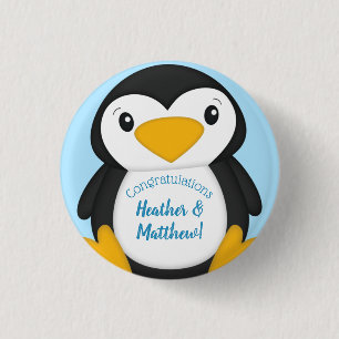 Penguin Baby Shower Blue Button