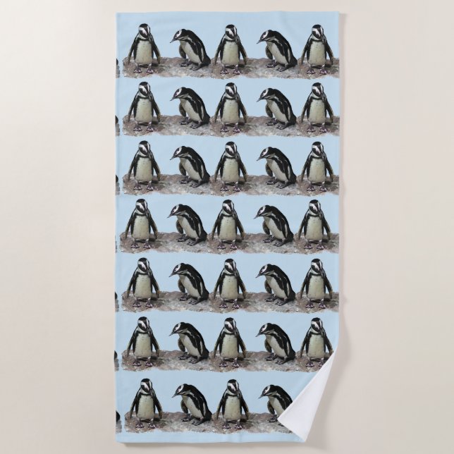 Penguin Birds Blue Beach Handtuch (Vorderseite)