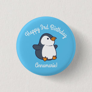 Penguin Birthday Party Button