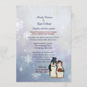 Penguin Bride and Groom Wedding Einladung