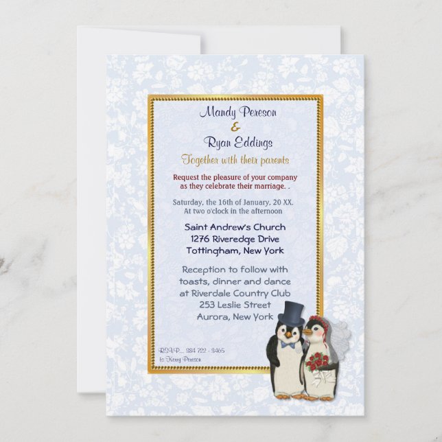 Penguin Bride and Groom Wedding Einladung (Vorderseite)