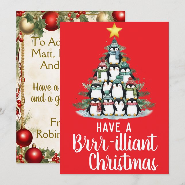 Penguin Brilliant Weihnachtsbaum Feiertagskarte (Vorne/Hinten)