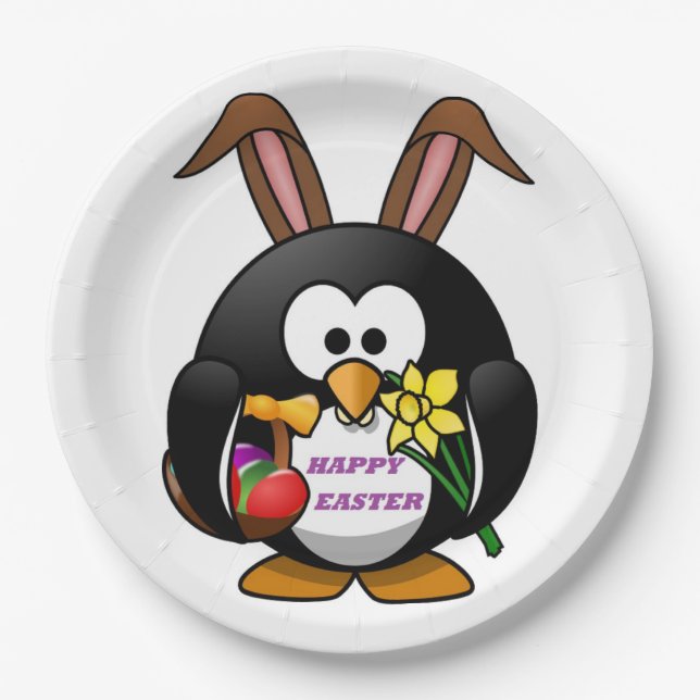 PENGUIN BUNNY "HAPPY EASTER" PAPPTELLER (Vorderseite)